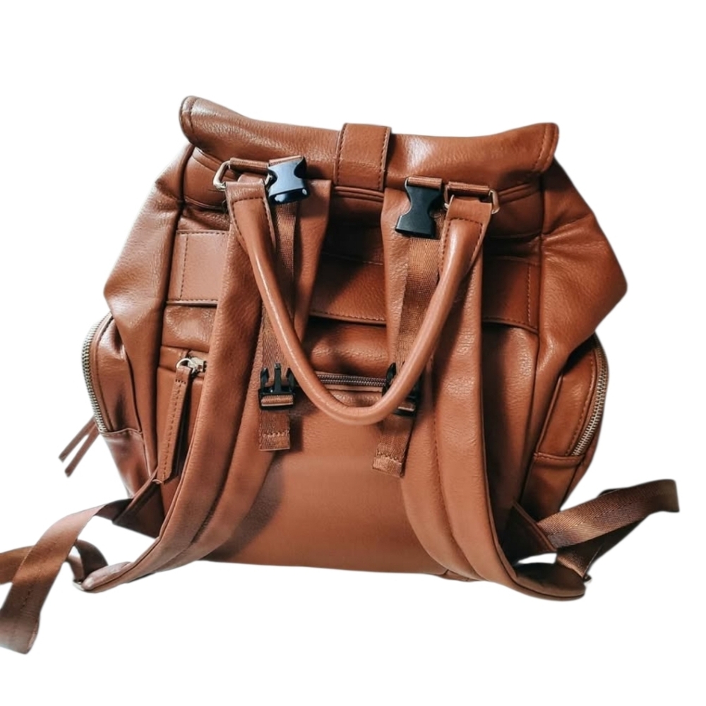 Large Capacity Faux Leather Baby Bag Diaper Bag Backpack Brown - Picture 7 of 9